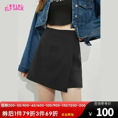 妖精的口袋黑色短裙裤女2023春秋新款外穿小个子宽松高腰休闲裤子商品大图