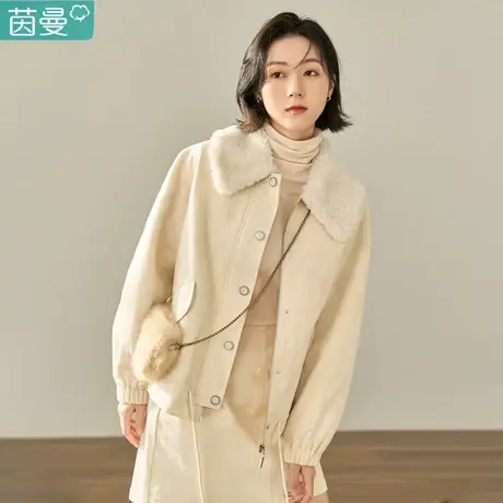 茵曼旗舰店奶甜系短款棉衣外套女士2022春秋冬季新款棉服上衣图片