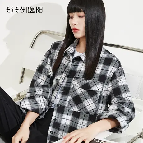 逸阳格子衬衫秋2023宽松长袖衬衫女抗皱垂感百搭女士落肩衬衣8628图片