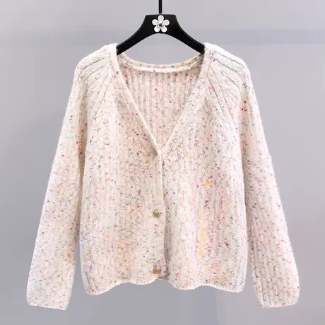 彩虹点点小香风毛衣外套女秋冬2023年新款宽松温柔风V领针织开衫商品大图