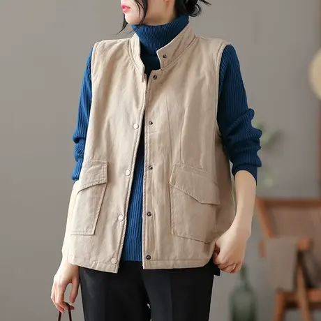 dza 文艺复古背心马甲女士冬季短款外套女装外搭工装马夹洋气坎肩商品大图