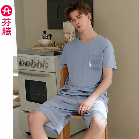 芬腾男士睡衣夏季新款短袖短裤套装青年男款休闲大码可外穿家居服商品大图