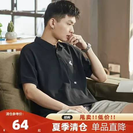 唐狮2023夏季新款polo衫男士短袖口袋黑色港风宽松有翻领t恤ins潮商品大图