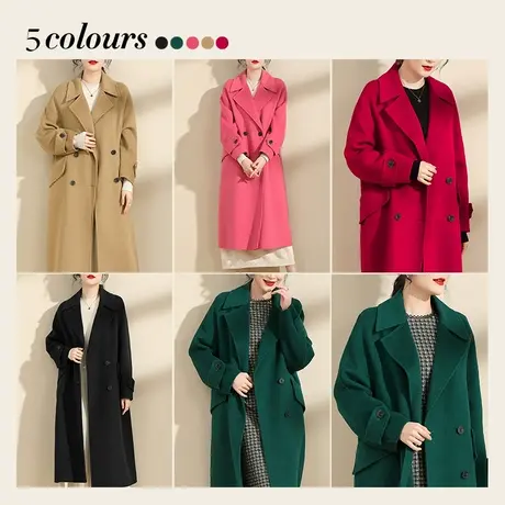 【1件7.9折】冬装新款时尚百搭中长款宽松毛呢外套双面呢大衣女图片
