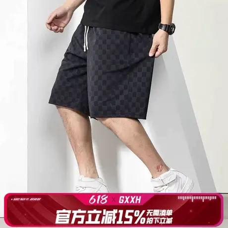 GxxH大码男装黑色短裤男士2024夏季新款休闲裤棋盘格五分薄款中裤商品大图