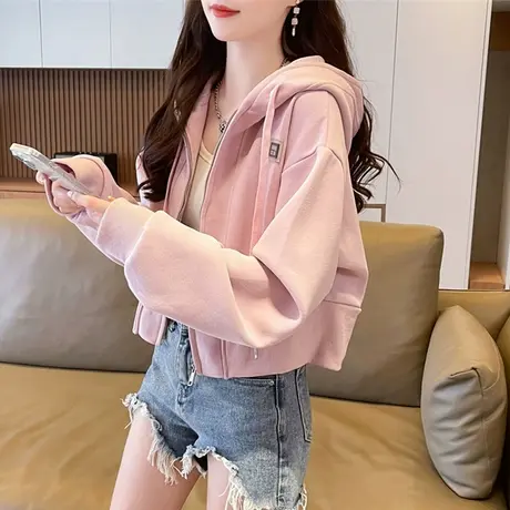 早秋装短款外套女春秋季韩版宽松显瘦初秋薄款小个子带帽卫衣开衫图片