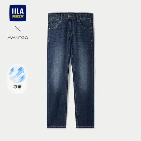 HLA/海澜之家轻商务水洗凉感牛仔裤25春夏季新款刺绣直筒长裤男士图片