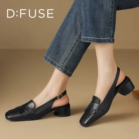 D：Fuse/迪芙斯后空凉鞋女夏季新款方头配裙子粗跟高跟凉拖鞋外穿图片