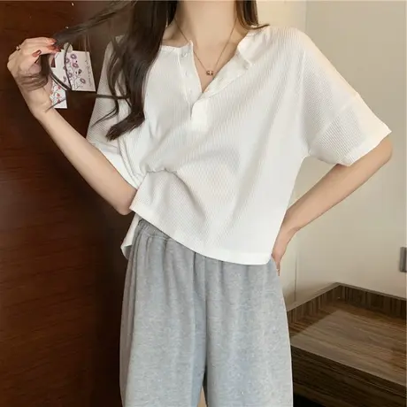 韩版宽松白色短袖t恤女夏新款打底衫ins潮短款设计感休闲百搭上衣商品大图