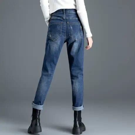 加绒牛仔裤女春秋哈伦裤萝卜裤2023年新款老爹裤高腰马丁靴小个子商品大图