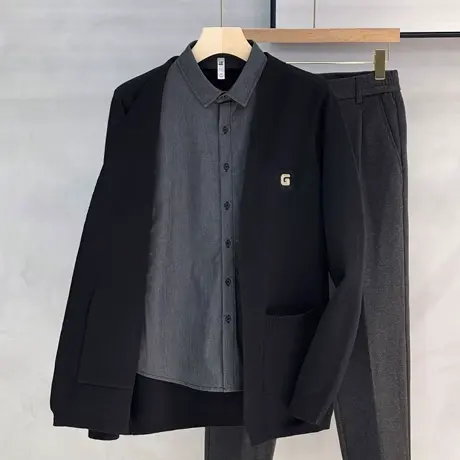 假两件毛衣男春秋季2023年新款带衬衫领休闲上衣男士针织衫外套商品大图