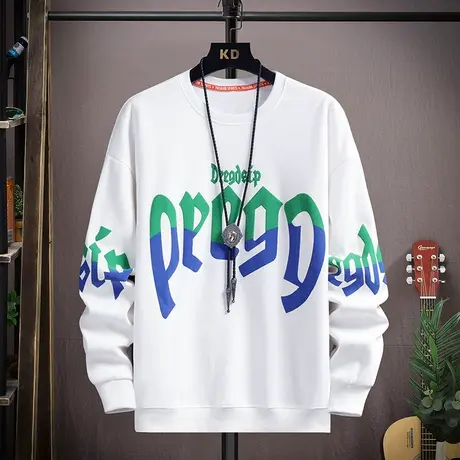 卫衣男设计感印花春秋圆领长袖t恤男装潮牌宽松大码青少年上衣服T图片