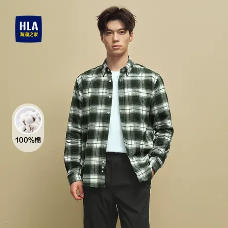 HLA/海澜之家时尚格子长袖休闲衬衫2025秋季新款纯棉制扣领衬衣男商品大图