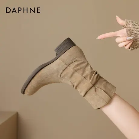 达芙妮中筒靴子女冬季2026新款美拉德秋冬加绒短靴堆堆骑士马丁靴商品大图