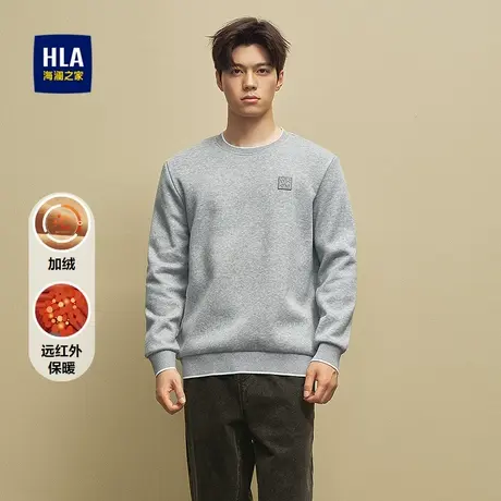 HLA/海澜之家保暖针织衫25秋冬新款加绒远红外立体绣花胸标上衣男商品大图