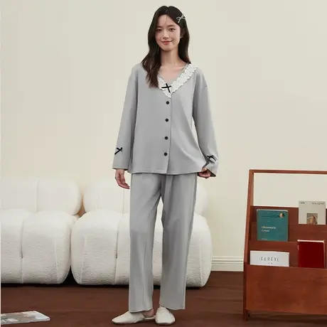 顶瓜瓜女士睡衣套装春秋季开襟纯棉长袖长裤家居服可外穿薄款新品商品大图
