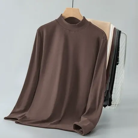 半高领德绒打底衫内搭长袖t恤男2023新款保暖双面绒中领秋衣小衫商品大图