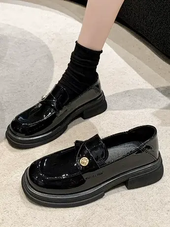 法式小香风乐福秋季单鞋女鞋子2023新款黑色春秋厚底英伦风小皮鞋商品大图