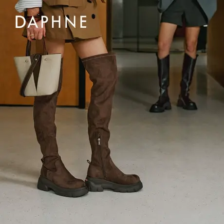 达芙妮云软过膝靴子女2025新款秋冬真皮厚底骑士靴弹力显瘦长靴女商品大图