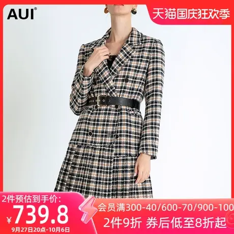 aui格子西装毛呢外套女中长款2023秋冬新款女装欧货时尚呢子大衣商品大图