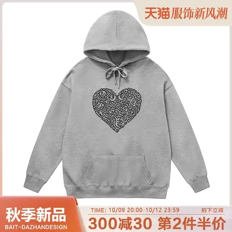 原创趣味卡通涂鸦薄款连帽卫衣男秋季百搭休闲宽松黑色上衣潮商品大图