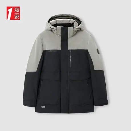 海一家时尚拼色保暖外套可脱卸帽青春活力休闲男士羽绒服图片