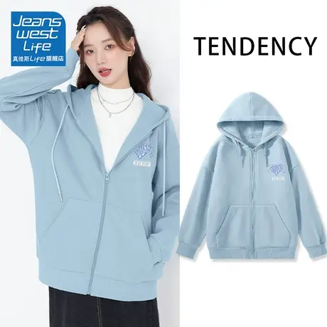 真维斯LIFE初秋女装新款外套2023新款爆款学院风开衫连帽情侣卫衣商品大图