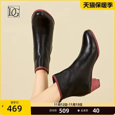 【商场同款】真皮粗跟复古短靴女2023秋冬季新款百搭春秋单靴踝靴商品大图