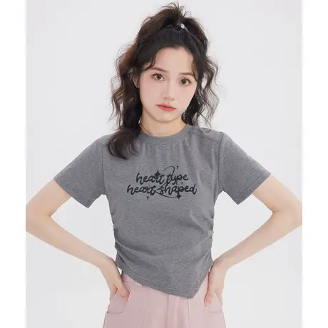 尔给不规则收腰又甜又辣短款上衣女小个子显瘦正肩短袖t恤修身商品大图