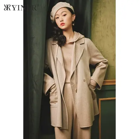 YINER音儿女装冬季新款羊毛含羊绒双面呢大衣图片