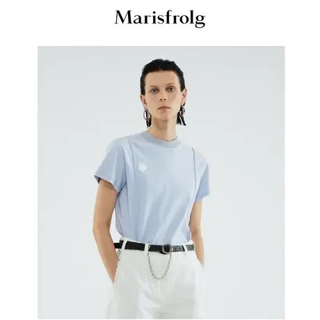 玛丝菲尔2022夏季新款浅紫色小众设计感笑脸印花短袖T恤女商品大图