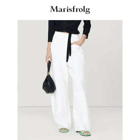 【意大利进口面料】玛丝菲尔休闲裤夏季新款白色高腰抗皱香蕉裤女商品大图