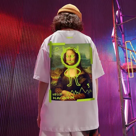 oversize潮牌街头嘻哈ins油画短袖T恤男潮夏潮流加肥加大情侣半袖商品大图