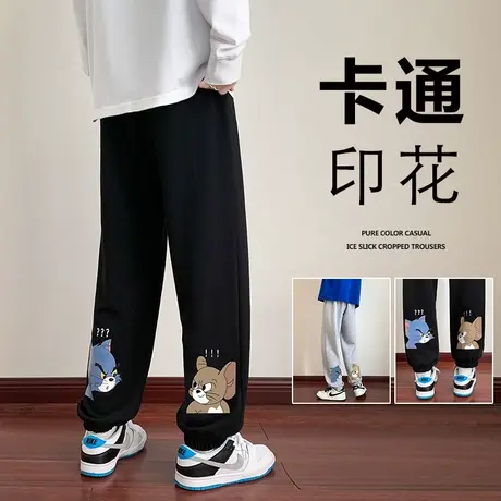 美式动漫卡通卫裤男春秋季宽松运动裤子ins潮流高街男生休闲长裤图片