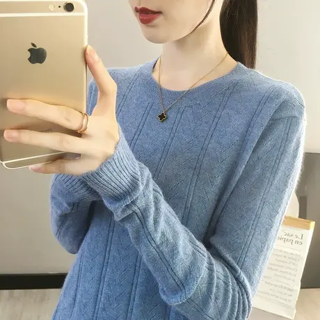 毛衣女2023春秋新款韩版宽松圆领针织衫上衣百搭套头纯色打底衫女商品大图