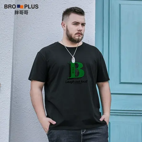 胖哥哥大码T恤男宽松纯棉潮胖3D立体字母运动男士短袖加肥加大夏图片