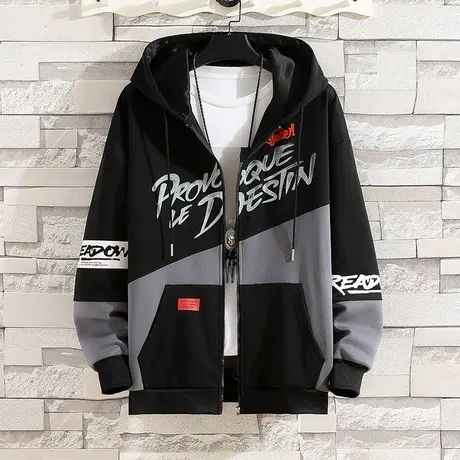 青少年外套男士潮流韩版宽松拼色学生潮牌休闲连帽外穿秋装上衣服商品大图