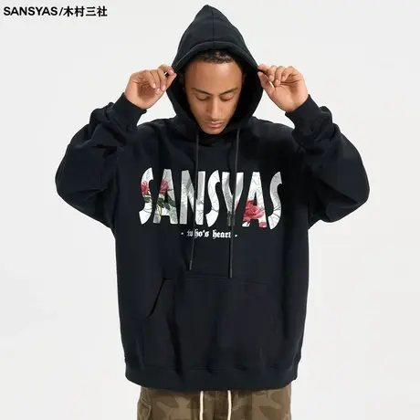 木村三社SANSYAS 玫瑰正肩潮牌连帽美式卫衣男纯棉冬季宽松外套商品大图