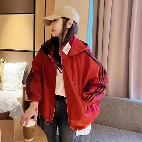 棒球服女装2023春秋季新款设计感三条杠休闲运动短款外套夹克上衣商品大图