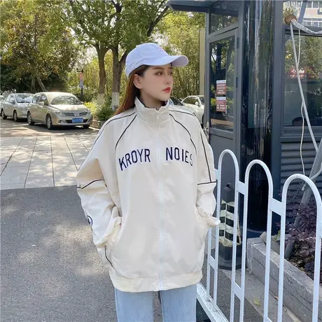 春秋季运动夹克外套女潮ins韩版原宿风防晒衣宽松百搭休闲棒球服商品大图