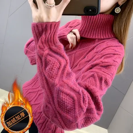 高领加绒加厚粗线毛衣女2024年新款秋冬装爆款套头内搭针织打底衫商品大图