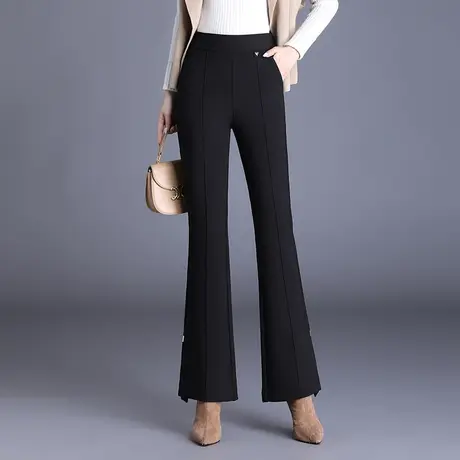 加绒开叉喇叭裤女秋冬2023新款高腰垂感显瘦长裤微喇西装裤休闲裤商品大图