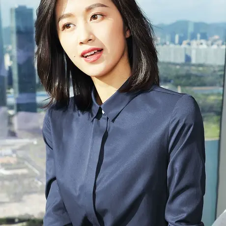 雀后职业衬衫女时尚2023春装新款工装上衣正装工作服面试蓝色衬衣图片