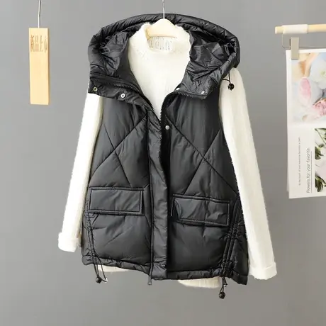 韩版羽绒棉马甲女款2024年秋冬新款时尚亮面外穿立领大码洋气外套图片