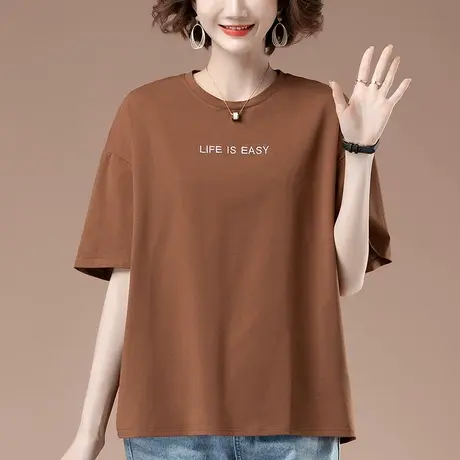 加肥加大码短袖t恤女夏季新款宽松中年妈妈休闲全棉百搭显瘦体恤图片