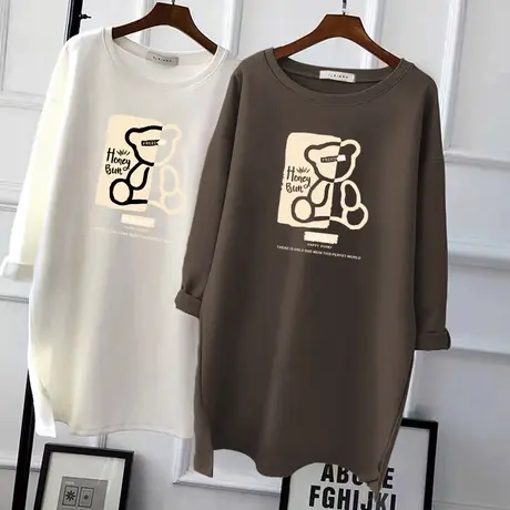 长袖t恤女宽松大码2022年秋冬新款韩版上衣中长款显瘦减龄打底衫图片