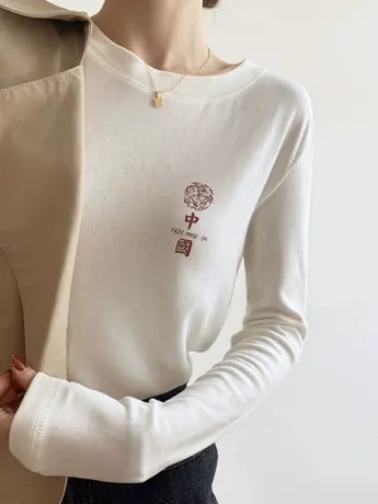 女士仿棉长袖t恤2023新款秋冬季欧货加绒内搭打底衫独特设计上衣图片