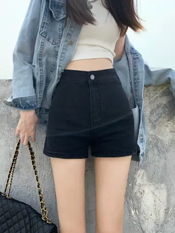 小众牛仔短裤女2023年夏季新款高腰弹力显瘦热裤紧身裤子辣妹裤子图片