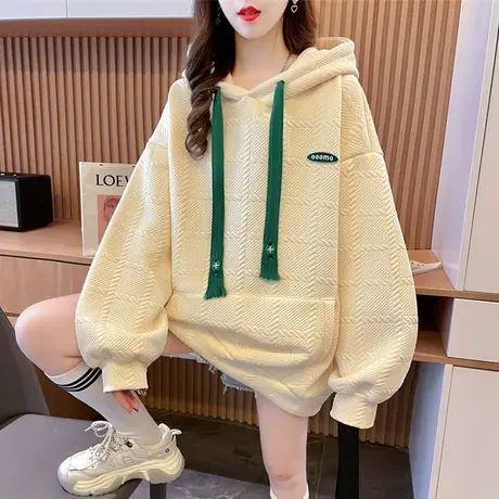 华夫格连帽卫衣女春秋韩版宽松设计感小众大码薄款小个子开春外套图片