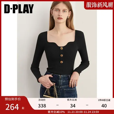 DPLAY秋季气质复古波浪异形领重工金属扣针织衫针织裙套头毛衣商品大图